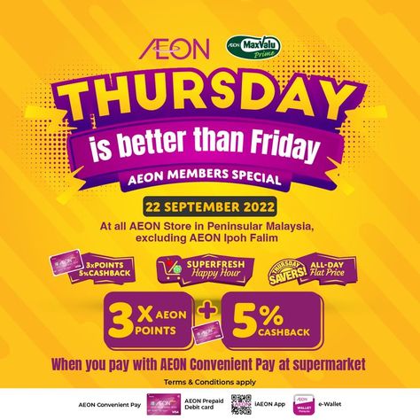 AEON Supermarket Thursday Savers Promotion on 22 September 2022) Facebook Carousel Ads, 22 September, Instagram Promotion, Promotional Design, September 2022, Grand Opening, Social Media Design, Portfolio Design, Banner Design