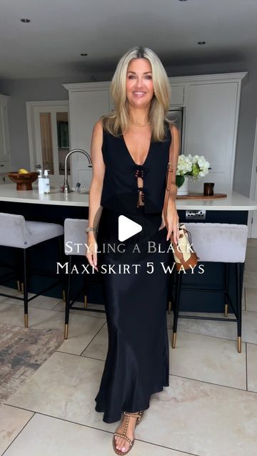 Melissa Levison on Instagram: "I have been asked several times after my recent reel with @belle.so.chic  how else I style a black satin maxi skirt so thought I’d show you a few other ways you can style it.  Let me know your favourite and remember to save for inspo! ❤️  I will link what I can over on my @ltk.europe page, which I’ll link in stories ❤️  Going to see @itendswithusmovie tonight! Little mummy daughter date - meant to be really good!   #maxiskirt #stylingvideo #satinskirt #classicstyles #minimalstyling" Fitted Satin Maxi Skirt For Night Out, Black Relaxed Maxi Skirt For Night Out, Black Lined Maxi Skirt For Night Out, Satin Flared Maxi Skirt For Night Out, Style Black Satin Skirt, Black Satin Skirt Outfit Party, Black Satin Maxi Skirt Outfit, Black Maxi Skirt Outfits, Satin Maxi Skirt Outfit