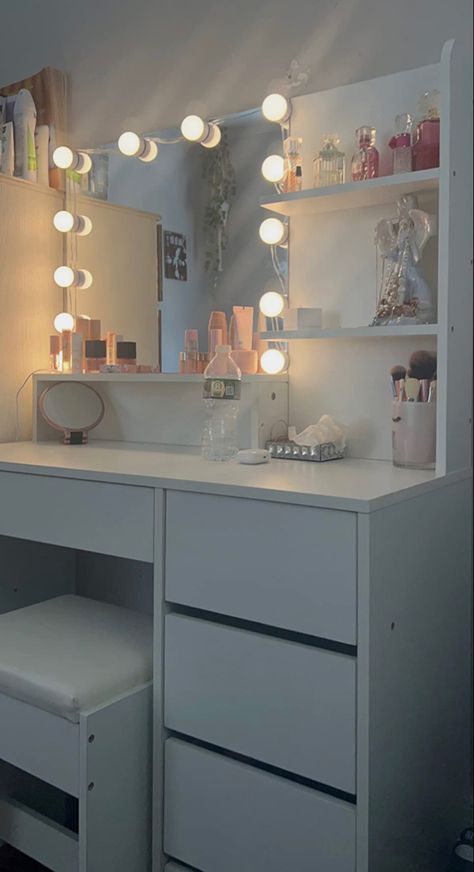 Vanity 
Led light 
Lightbulb 
Hollywood mirror 
Amazon 
Vanity desk 
Makeup vanity 
Makeup 
Mirror Led Mirror Makeup, Vanity With Lights, Beauty Room Vanity, Vanity Mirror With Lights, Makeup Stool, White Room Decor, Classy Bedroom, Wooden Vanity, Mirror Makeup