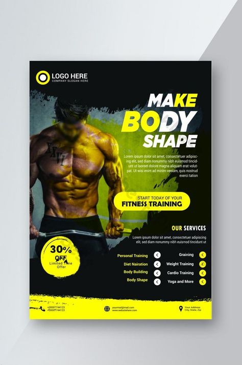 Professional Gym Flyer Design Template#pikbest# Gym Flyer, Sport Flyer, Gym Banner, Fitness Flyer, Gym Poster, Facebook Cover Design, Desain Editorial, Workout Posters, Visiting Card Design