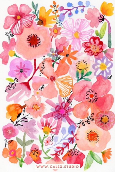 Flowers Background Painting, Flower Painting Colorful, Abstract Flower Watercolor Paintings, Colourful Flower Painting, Pink Watercolor Art, Abstract Flower Print, Bright Watercolor Paintings, Watercolor Abstract Flowers, Maximalist Watercolor