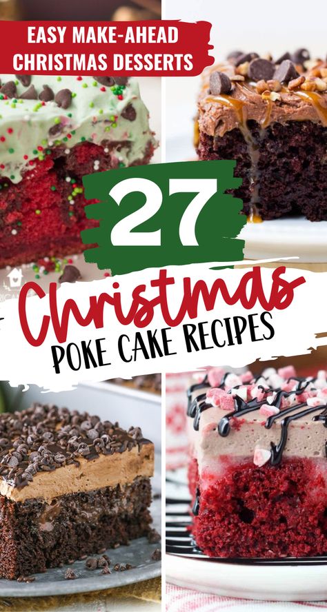 Poke cakes are the way to go when you have a Christmas party to attend. These Easy Christmas Poke Cake Recipes are just the thing to make when going to a holiday party. Mostly made with boxed cake mix and a few simple ingredients it’s sure to be a crowd favorite. Christmas Rainbow Poke Cake, Candy Cane Poke Cake, Peppermint Mocha Poke Cake, Easy Holiday Potluck Desserts, Poke Hole Cakes, Christmas Dessert Bundt Cake, Recipes By Lisa, Holiday Dump Cake Recipes, Christmas Cake Easy Recipe