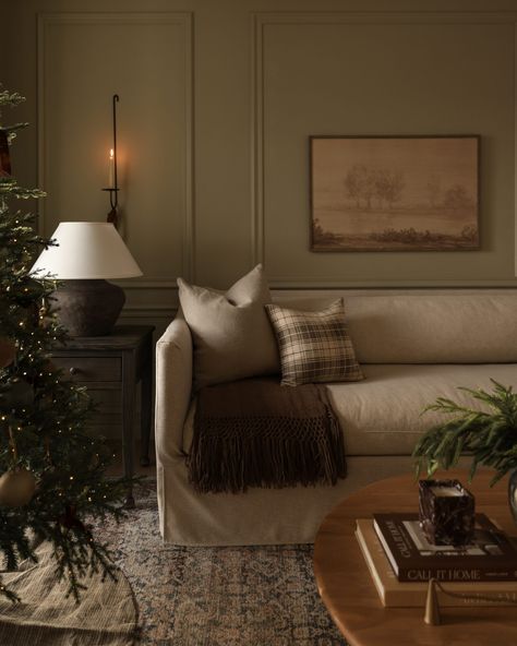 Home for the Holidays with Megan Hart | All Sorts Of Candle Wall Sconces Living Room, Dream Lounge, Sconces Living Room, Patio Couch, Room Paint Colors, Amber Interiors, Living Room Green, Home For The Holidays, River Walk