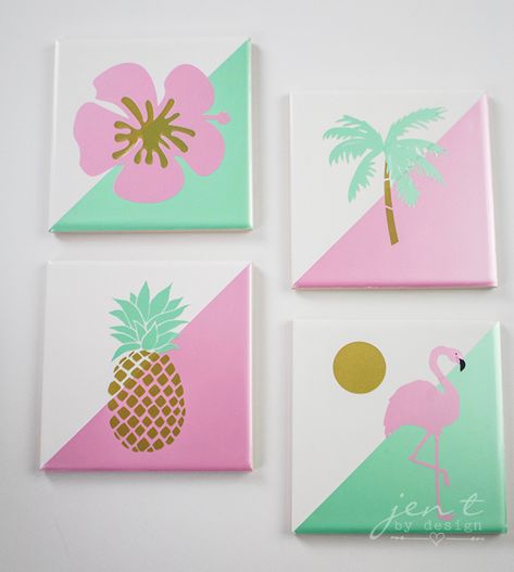 Canvas Tile Painting Ideas, Tile Painting Ideas Art, Cute Wall Ideas, Coaster Design Painted, Tile Painting Art, Good Painting Ideas, Painting On Tiles, Cool Art Paintings, Coaster Painting Ideas