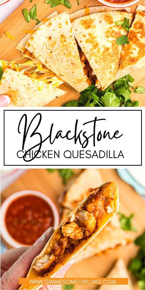 Check out this awesome Blackstone Chicken Quesadilla! You get this amazing crispy yet soft shell from cooking it on your flattop grill. It's stuffed with gooey Mexican cheese, juicy seasoned chicken breast, and salsa. Super easy to make, it's the perfect go-to for a quick lunch or dinner! Chicken Quesadilla Seasoning, Blackstone Chicken, Mexican Grilled Chicken, Seasoned Chicken Breast, Smoked Chicken Recipes, Quesadilla Recipes Easy, Grilled Chicken Strips, Chicken Quesadilla Recipe, Seasoned Chicken