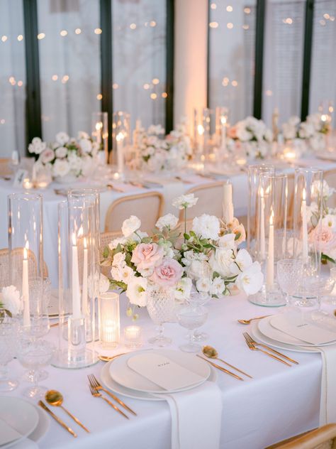 Blush Wedding Theme, White Wedding Decorations, Dream Wedding Reception, Pink And White Weddings, Candle Wedding Centerpieces, Bridal Shower Tables, Dream Wedding Decorations, Pink Wedding Theme, Candle Wedding