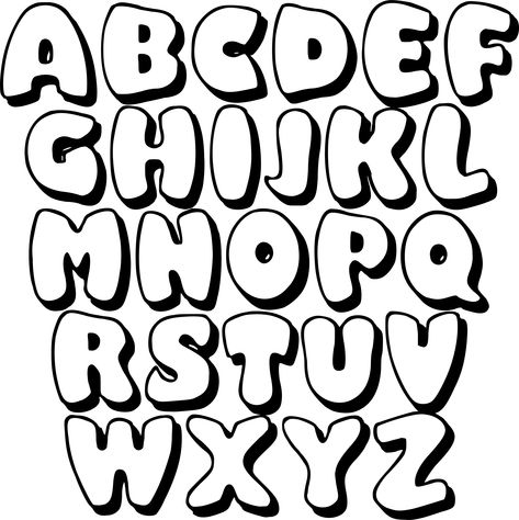 Black Printable Bubble Letters Fonts Of Letters, Lettering Design Ideas Alphabet, Lettering For Slogan Alphabet, Bubble Letters With Shadow, Bubble Letter Shading, Bubbly Fonts Letters, Alfabet Letters Design, Lettering For Slogan, Art Letters Design