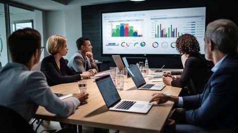 Corporate Meeting Insight: A team of professionals engaged in a corporate meeting discussing data displayed on the screen. #meeting #corporate #professionals #office #conference #data #presentation #graphs #aiart #aiphoto #stockcake https://ayr.app/l/k2zw Corporate Office Photoshoot, Accountant Life, Manifestation 2025, Office Presentation, Data Presentation, Communication Pictures, Presentation Pictures, Corporate Life, Team Meeting