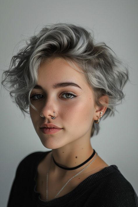 Layered Bowl Haircut Women, Shorter Haircuts For Wavy Hair, Cute Outfits For Pixie Haircut, Scruffy Short Hair Women, Womens Haircuts Short Medium, Short Hair Curly Women, Short Shag Hairstyles Round Face, Short On Sides Long On Top Hair Women, Short Wavy Undercut