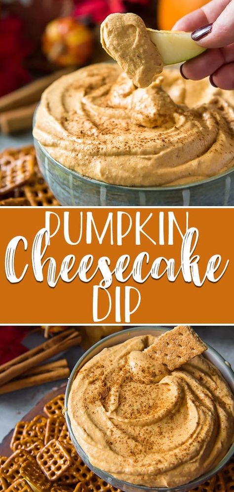 Fluffy Pumpkin Cheesecake Dip #PumpkinWeek Fluffy Pumpkin Cheesecake, Bunco Snacks, Fresh Pumpkin Puree, Halloween Apps, Pumpkin Cheesecake Dip, Halloween Bunco, Halloween Dip, Dessert Fall, No Bake Cheesecake Filling