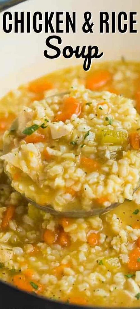 This Chicken and Rice Soup is an easy, healthy soup recipe that's perfect for chilly days! It's loaded with vegetables and brown rice, simmered in chicken broth and finished with a touch of creaminess. #spendwithpennies #chicken #soup #easyrecipe #easysoup #easydinner #withchicken #withveggies Easy Healthy Soup, Easy Soup Recipes Healthy, Healthy Soup Recipe, Easy Chicken And Rice, Rice Soup Recipes, Chicken Rice Soup, Vegetarian Soup Recipes, Crock Pot Recipes, Diner Recept