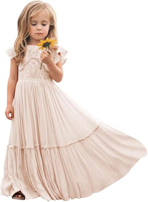 Amazon.com: Girwem Boho Toddler Flower Girls Dresses for Wedding Lace Embroidery Bridesmaid Dresses Long Chiffon Party Dresses 4 Apricot: Clothing, Shoes & Jewelry Fall Wedding Flower Girl Dresses, Brown Flower Girl Dresses, Western Flower Girl Dresses, Winter Flower Girl Dresses, Fall Wedding Flower Girl, Winter Flower Girl Dress, Girls Dresses For Wedding, Beach Flower Girl Dresses, Boho Flower Girl Dress