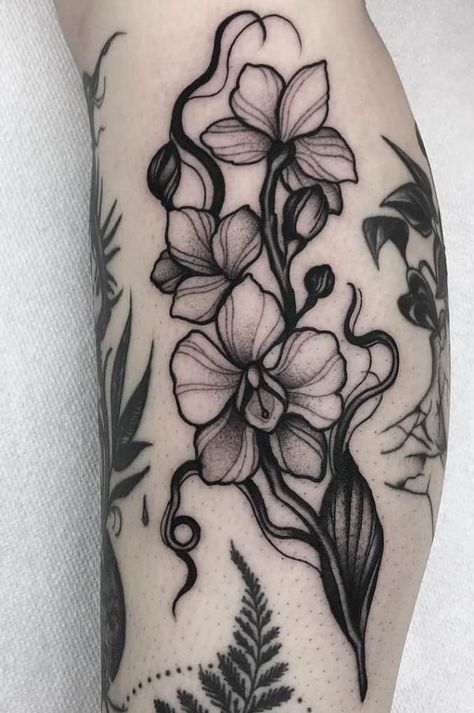 80+ Orchid Tattoos: Meanings, Tattoo Designs & Ideas Orchid Tattoo Meaning, Black And White Tattoo, Orchid Tattoo, Omerta Tattoo, Floral Tattoo Sleeve, Floral Tattoo Design, Botanical Tattoo, Aesthetic Tattoo, White Tattoo