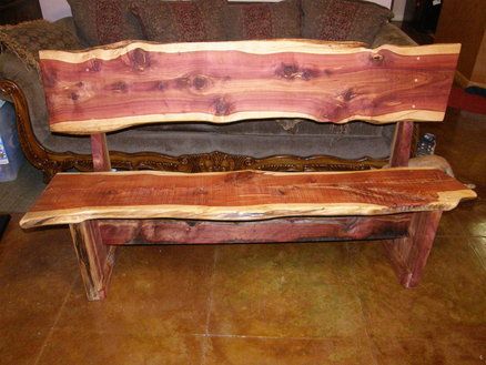 Rustic weastern red cedar bench Log Cabin Deck, Cedar Woodworking Projects, Repurposed Wood Projects, Cedar Wood Projects, Cabin Deck, Cedar Bench, Industrial Pipe Furniture, Cedar Furniture, Wood Bench Outdoor