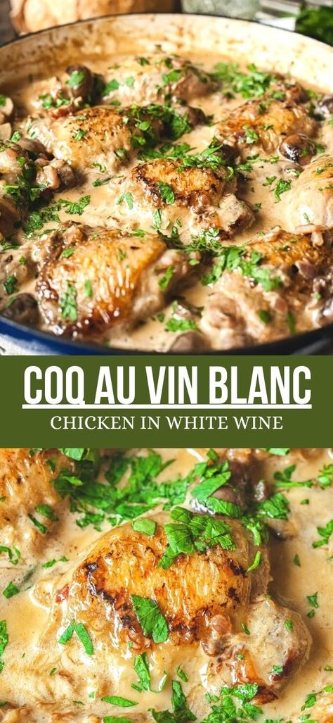 Braiser Recipes, Chicken In White Wine Sauce, Chicken In White Wine, Braised Chicken Recipes, Braising Recipes, White Wine Recipes, White Wine Chicken, Chicken With Mushrooms, Chicken Recipes For Dinner