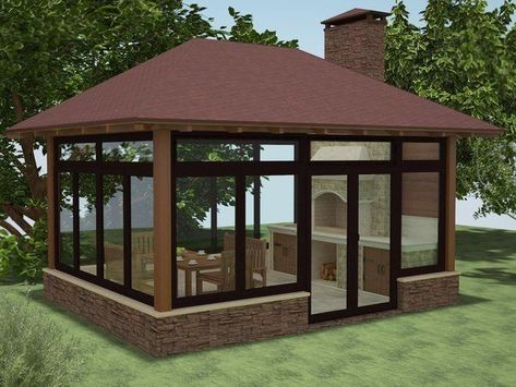 Enclosed Gazebo, Modern Gazebo, Gazebo Plans, Outdoor Kitchen Decor, Rooftop Design, Backyard Gazebo, Backyard Pavilion, Backyard Renovations, Outdoor Kitchen Patio