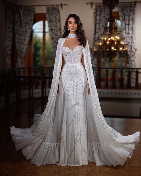 Extravagant Wedding Dresses, Baju Kahwin, Cape Wedding Dress, Classy Wedding Dress, Stylish Wedding Dresses, Pretty Wedding Dresses, Fancy Wedding Dresses, White Wedding Dress, Womens Wedding Dresses