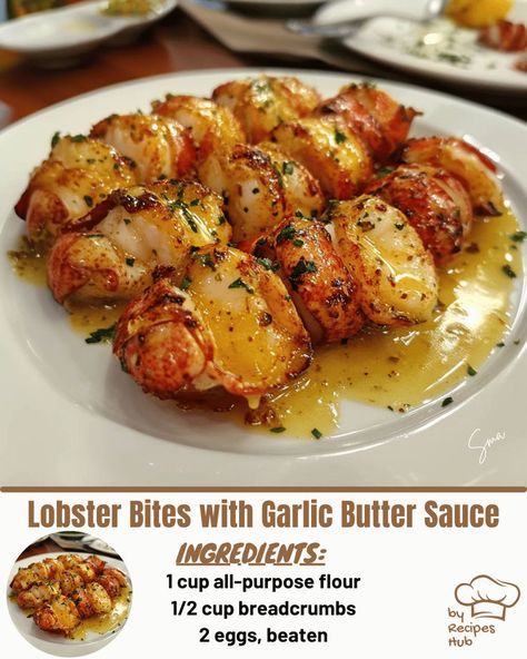 Lobster Bites with Garlic Butter Sauce Lobster Bites, Lobster Bites Recipes, Lobster Bites Appetizers, Fried Lobster Bites, Butter Sauce For Lobster Tails, Lobster Appetizer Recipes Holidays, Lobster Meat Recipes, Garlic Butter Lobster, Lobster Appetizer Recipes