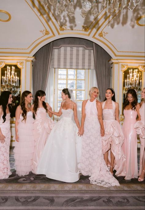 Elegant Modern Chic Light Pink And White Wedding Ideas, Love Shack Fancy Wedding Dress, Pink Backyard Wedding, Loveshack Fancy Wedding, Pink Reception Dress Brides, Pink Wedding Theme Bridesmaid Dress, Velvet And Satin Bridesmaid Dresses, Sunset Color Bridesmaid Dresses, Maid Of Honor Dress Pink