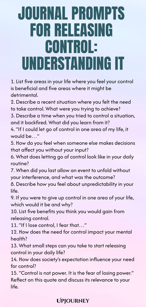 Discover powerful journal prompts to help you explore and release control in your life. Dive deep into understanding the patterns and reasons behind your need for control. Embrace self-reflection and gain insight through these thought-provoking prompts. Start your journey towards greater self-awareness today with these transformative journal prompts! Self Awareness Prompts, Need For Control, Journal Prompts For Vulnerability, Deep Journal Prompts Thoughts, Self Awareness Journal Prompts, Therapy Journaling Prompts, Releasing Control, Deep Journal Prompts, Release Control