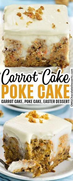 Carrot Cake Poke Cake, Cake Poke, Poke Cake Recipe, Carrot Cake With Cream Cheese, Easy Easter Desserts, Moist Carrot Cakes, Easy Carrot Cake, Cookie Cakes, Pumpkin Scones