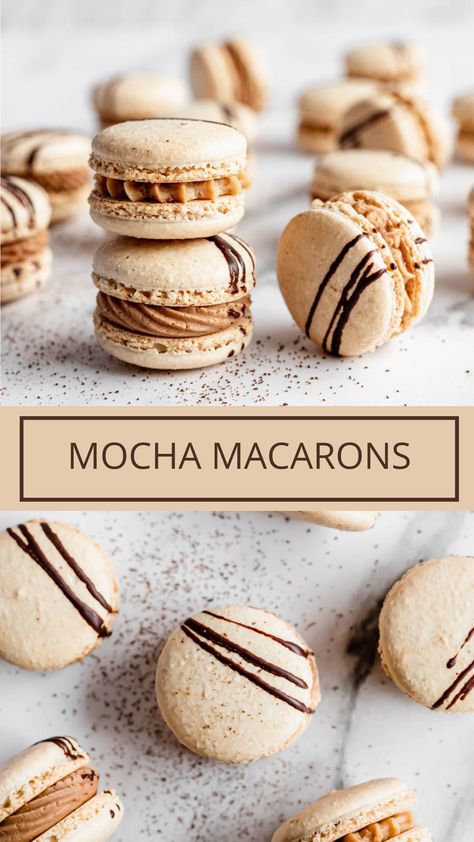 mocha macarons recipe Coffee Macaroons Recipe, Chocolate Coffee Macarons, Macaron Cookies Recipe, Coffee Macarons Recipe, Macaron Farmers Market Display, Macaroon Flavors Recipes, Macaron Flavors Filling, Macaroons Recipe Chocolate, Macroom Cookies