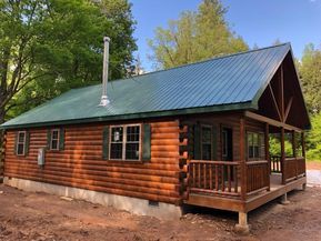 Manufactured Cabin, Airstream Patio, Small Log Home Plans, Log Cabin Modular Homes, Zook Cabins, Cabin Prefab, Prefab Log Homes, Large Log Cabin, Small Cabin House Plans