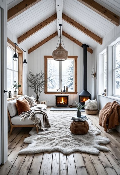 Small Cabin Interior Ideas Country Small House Interior, Scandi Log Cabin Interior, Diy Cabin Interior, Scandinavian Lodge Interior, Cabin Style Apartment, Cozy Ski Cabin, Elegant Cabin Interiors, Scandinavian Chalet Interior, Vintage Modern Cabin