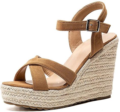 Amazon.com | VICKI·VICKI Women's Platform Sandals Wedge Ankle Strap Open Toe Sandals | Platforms & Wedges Shoes Korean, Women Platform Sandals, Sandals Wedge, Sandal Platform, Ankle Strap Wedges, Travel Wardrobe, Boot Accessories, Fashion High Heels, Open Toe Sandals