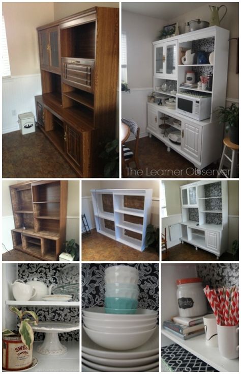 Before and After: 80's Wall Unit to White Kitchen Hutch, The Learner Observer featured on Remodelaholic.com #beforeandafter #kitchenhutch #storage Diy Wall Unit, Kitchen Hutch, Kitchen Farmhouse, Repurposed Furniture Diy, Refurbished Furniture, Flipping Furniture, Redo Furniture, Repurposed Furniture, Upcycled Furniture