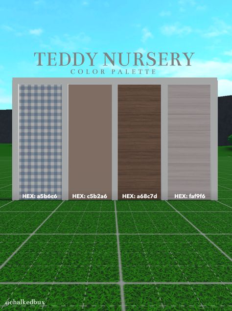 🧸 Teddy Nursery color palette #bloxburg #roblox #color palette Bloxburg Color Schemes Outside, Bloxburg Blue Color Codes, Bloxburg Room Colors, House Color Palettes Bloxburg, Blush Color Palette Bloxburg, Bloxburg Farmhouse Color Palette, 2 Story Farmhouse Plans Bloxburg, Bloxburg House Color Palette, Blox Burg Color Codes