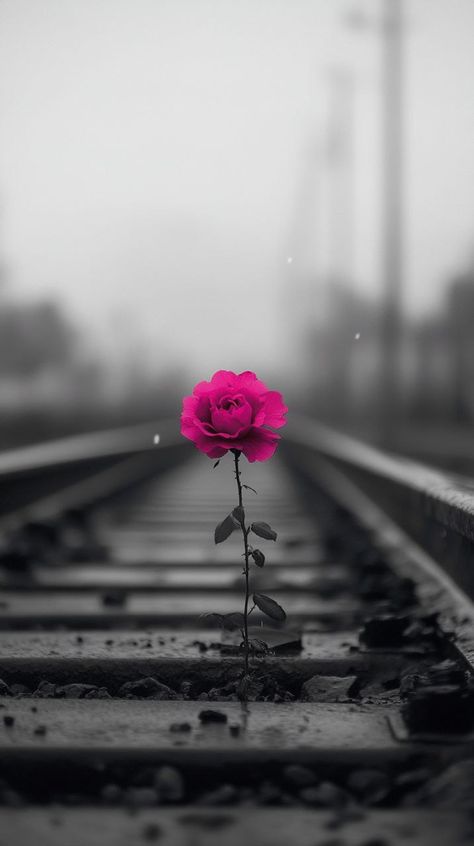 Prompt 👉Black and white photo, just a pink flower growing out of the ground in the center of the railroad bed of the city of Peron, by Zachary Zograf, romanticism, stunning vfx, rain, tribute to life, stunning beautiful composition, rose, after effects, strong composition, beautiful flower 👉 if Like, please Follow and Share AI Graphics Studio 👇Contact on WhatsAPP: http://tiny.cc/aigraphicsstudio #aigraphicsstudio #AI #DigitalMarketing #digitalartist #digitalart #digital #creativephotography... Rose Flower Aesthetic Dark, Dark Flower Background, Black Vibe Aesthetic, Flowers In Black Background, Pretty Flowers Background, Pink Black Aesthetic, Rose Flower Photography, Gold And Black Wallpaper, Flower Pic