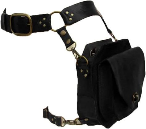 Amazon.com | Renaissance Medieval Belt Satchel Pouch Bag Fanny Pack Gothic PU Leather Crossbody Messenger Bags Thigh Leg Hip Holster Purse Hiking Sport Chain Bags for Women Men (Brown) | Waist Packs Steampunk Waist Bag, Holster Purse, Hip Holster, Steampunk Bag, Waist Bag Fashion, Thigh Bag, Medieval Belt, Steampunk Leather, Costume Noir