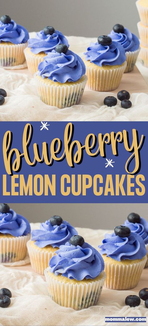 Lemon Blueberry Cupcakes Blueberry Frosting Buttercream, Blueberry Buttercream Frosting, Blueberry Cupcakes Recipe, Blueberry Buttercream, Blueberry Frosting, Lemon Blueberry Cupcakes, Lemon Cupcake Recipe, Winter Cupcakes, Lemon Cupcake