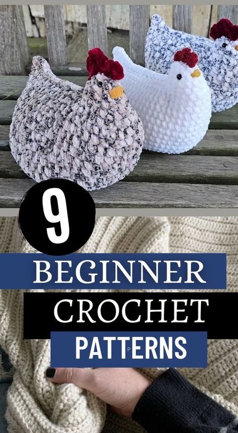 "Calling all crochet enthusiasts! Dive into the world of crocheting with these beginner crochet patterns. Perfect for those just starting their crochet journey, these patterns offer simplicity without compromising on style. From easy-to-follow tutorials for basic stitches to simple yet stylish projects. Explore the joy of creating and building your skills while crafting beautiful pieces. Pin these beginner crochet patterns now and start your creative journey today!" Crochet Homespun Yarn Patterns, Free Crochet Chicken Patterns Easy, Free Crocheted Chicken Patterns, Crochet Stuffie Patterns, Spin A Yarn Crochet Patterns, Fast Crochet Animals, Beginner Arugami Crochet, Easiest Beginner Crochet Project, Beginner Crochet Animal Patterns Free