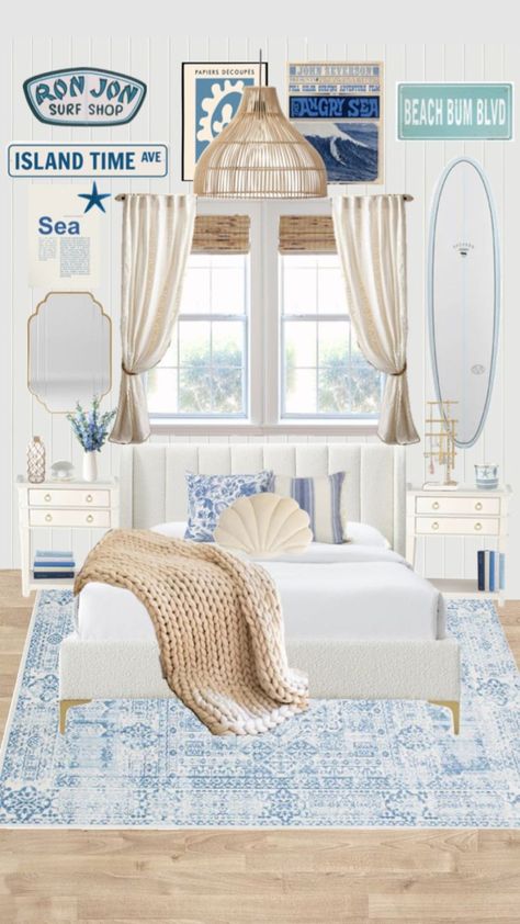 coastal bedroom inspo 🪬🪞 #inspo #bedroom #coastal #coastalbedroom #coastalinspi Beach Wallpaper Room, Costal Bedroom Aesthetic Blue, Coast Bedroom Ideas, Costal Granddaughter Dorm Room Decor, Coastal Granddaughter Bedroom Ideas, Ocean Aesthetic Bedroom Ideas, Bedroom Coastal Granddaughter, Cute Coastal Bedroom, Bohemian Beach Bedroom Ideas