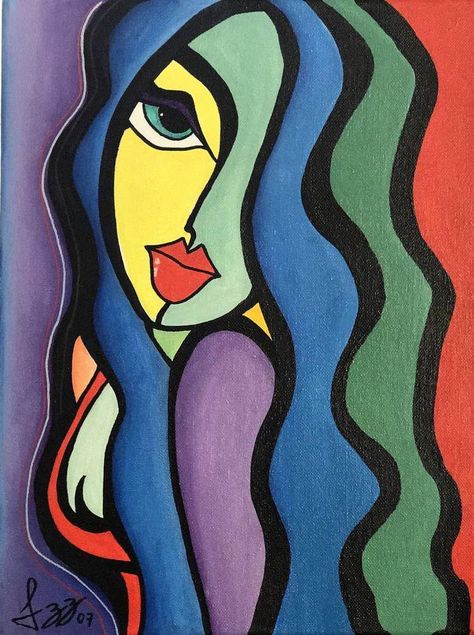 Easy Acrylic Painting Ideas, Art Picasso, Acrylic Painting Ideas, Cubist Art, Easy Acrylic Painting, Tiki Mask, Cubism Art, Hippie Painting, Abstract Face Art