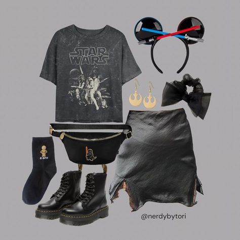 Disney Alternative Outfits, Emo Disney Outfits, Disneyland Outfits Star Wars, Star Wars Outfits For Disney, Cute Star Wars Outfits, Disney Star Wars Outfits Women, Star Wars Nite Outfits, Black Disney Outfits, Disney World Star Wars Outfits