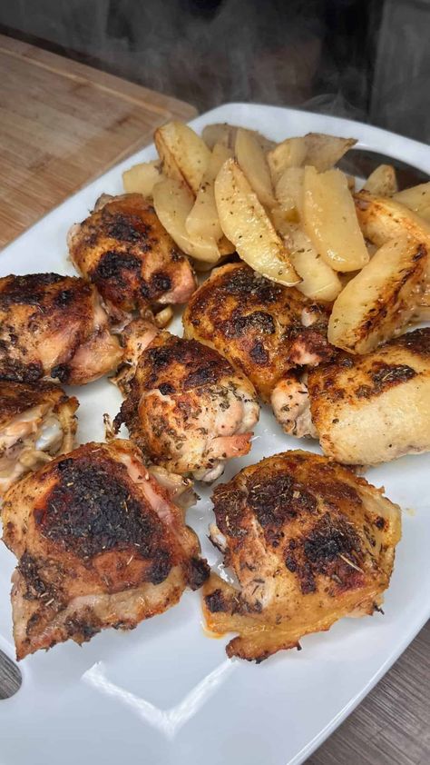 Lemony Baked Chicken and Potatoes Crock Pot Chicken Recipe, Chicken Thighs And Potatoes, Weird Food Combinations, Lemon Marinade, Easy Crock Pot Chicken, Lemony Chicken, Food Combinations, Chicken And Potatoes, Crock Pot Chicken