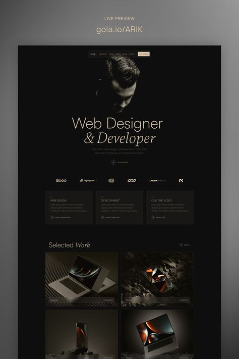 Arik is a minimal & modern Portfolio Framer Template perfectly suited for freelancers, designers, agencies or your personal portfolio. Web Developer Portfolio Website, Portfolio Website Design Inspiration, Web Developer Portfolio, Cv Website, Personal Website Design, Web Design Inspiration Portfolio, Personal Website Portfolio, Portfolio Photo, Web Portfolio