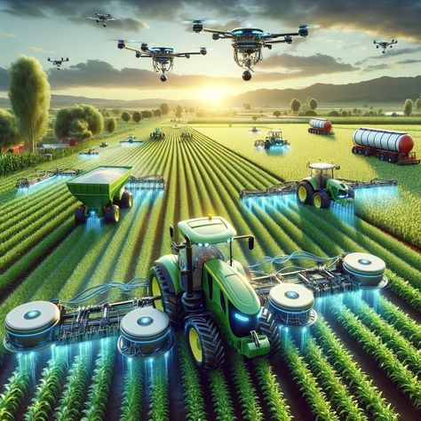 AI helps in precision farming, where data about crops, weather, and soil are used to make better farming decisions, leading to increased crop yields and reduced waste. #TechLanes #TechLanesAI #AIFacts #AI Green Future, Precision Agriculture, Crop Production, Farm Photo, Future Tech, Baby Room Design, Futuristic Architecture, Organic Farming, Science And Technology