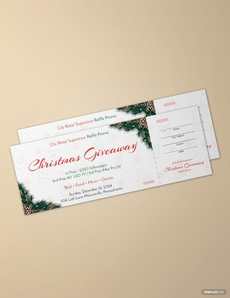 Concert Ticket Template Free, Raffle Numbers, Raffle Promo, Raffle Ticket Template Free, Christmas Raffle, Ticket Design Template, Ticket Template Free, Event Ticket Template, Concert Ticket Template