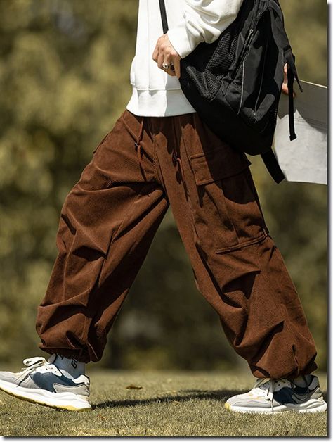 [SponsoredPost] Coffee Brown Street Collar Corduroy Plain Cargo Pants Embellished Non-Stretch Men Bottoms #browncargopantsoutfit Brown Parachute Pants Outfit Men, Earthcore Outfits Men, Hip Hop Fashion For Men, Parachute Pants Men, Brown Cargo Pants Outfit, Pants Embellished, Brown Cargo Pants, Pants Outfit Men, Streetwear Pants