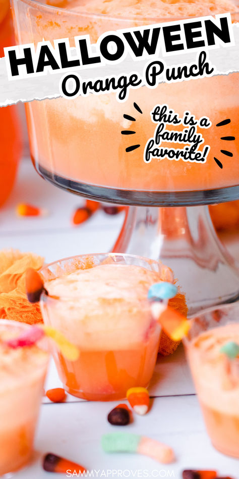 Get ready to brew up some spooky fun with this Halloween Orange Punch! This kid-friendly party punch is sure to be a hit at your next Halloween gathering. With its vibrant orange color and delicious fruity flavors, this Halloween drink will add a festive touch to any celebration. Whether you're hosting a costume party or just looking for a refreshing beverage to enjoy while passing out candy, Halloween Lemonade Punch, Kid Friendly Halloween Punch Recipes, Easy Halloween Punch For Kids Party, Orange Punch Halloween, Orange Color Punch Recipes, Orange Party Punch Non Alcoholic, Orange Colored Punch Recipes, Halloween Class Party Drinks, Orange Colored Drinks