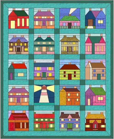 House Quilt Block Pattern Free, Quilt Houses, Block Foundation, Creative Quilting, Cat Quilt Block, Houses Modern, House Quilt Block, House Quilt Patterns, Spring House