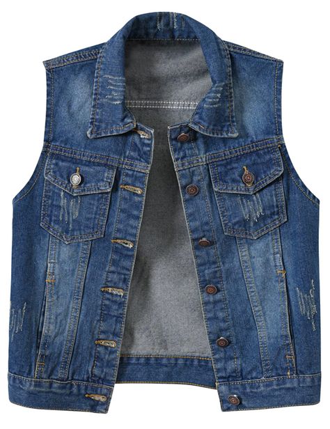 PRICES MAY VARY. Cotton&Polyester/Machine wash. Casual fit denim vest jacket, multi-color options. Lapel collar, single-breasted, solid color, sleeveless, armholes with pleats. 2 front buttoned flap chest pockets, 2 side pockets, 2 inner pockets. Perfect for daily casual, travel, outdoor, school, weekend, party, date and other casual occasions in all seasons. The brand "Locachy" is designed with simplicity, relaxing and comfortable, focus on providing more quality apparel.  Size Chart for Women' Jean Jackets For Women, Women Waistcoat, Sleeveless Jean Jackets, Denim Waistcoat, Crop Vest, Denim Vests, Top Jeans, Women Outerwear, Vest Designs