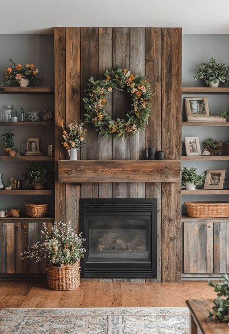 17 Stylish Modern Farmhouse Fireplaces to Cozy Up Your Home Fireplaces Farmhouse Style, Rustic Fireplaces Farmhouse Style, Farmhouse Fireplaces, Pallet Fireplace, Rustic Farmhouse Fireplace, Modern Farmhouse Fireplace, Sleek Fireplace, Farmhouse Fireplace Decor, Ranch Furniture