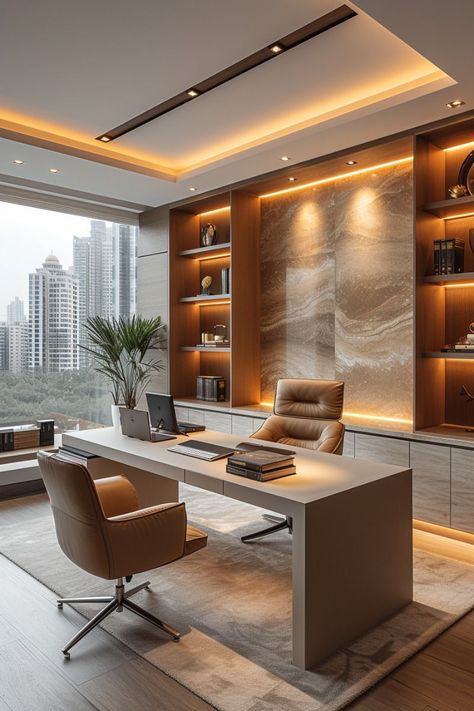 Office Main Cabin Interior Design, Main Office Design, Home Office Design Cozy, Office Decorating Ideas For Work Modern, Luxury Study Room Design, Luxury Home Office Design, Ceo Office Design Luxury Modern, Ceo Office Design Luxury, Boss Office Interior Design