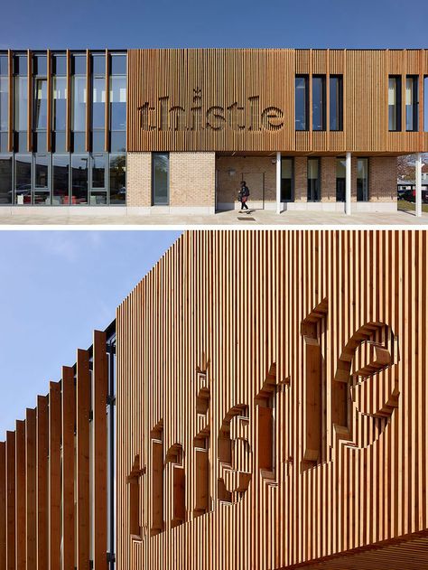 9 Design Ideas For Creative And Modern Wood Signs Architecture Facade, What Is Design, Wood Facade, Wood Logo, Exterior Signage, Shop Front Signage, Wood Siding, Retail Interior, Building Facade