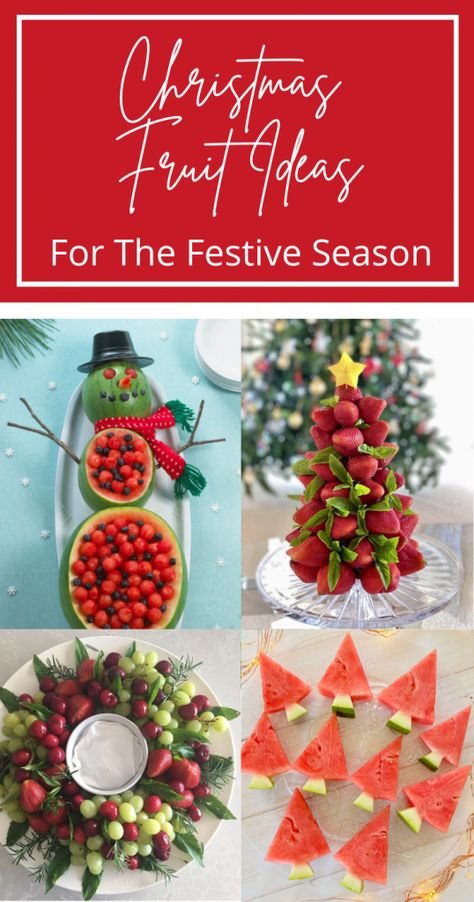 Fruit Platers Ideas Christmas, Christmas Theme Fruit Ideas, Christmas Fruit For Kids Party, Decorating With Fruit For Christmas, Fresh Fruit Christmas Tree, Cute Christmas Fruit Trays, Fruit Dessert Ideas For Party, Christmas Fruit Ideas Parties, Holiday Fruit Platter Christmas